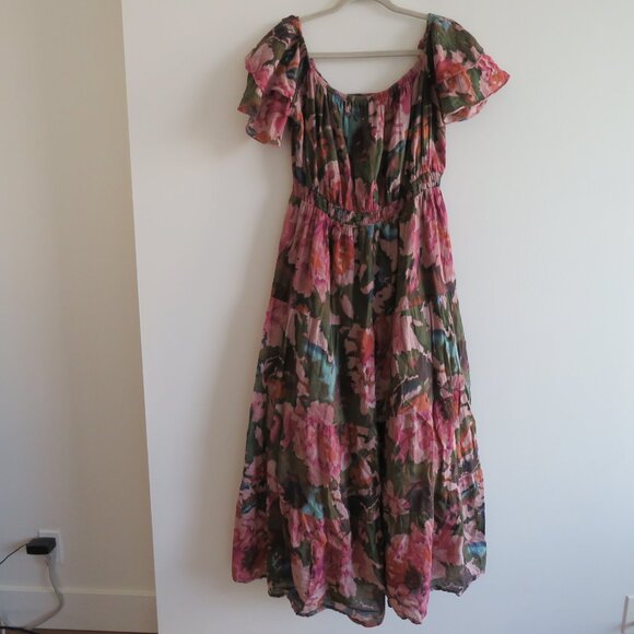 WORLD MARKET Tiered Maxi Dress in Purple Green Floral Boho Summer - Size L/XL - Picture 2 of 15